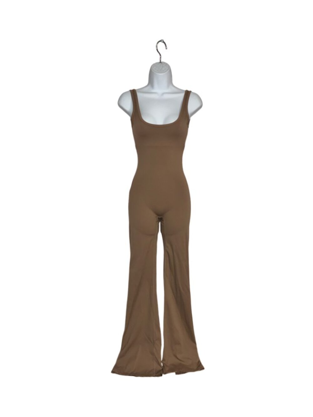 Sz.XS*Fashioness*Brown 1-Pc.Yoga Pants Full Bodysuit--Cut-Out Back--Flared Leg